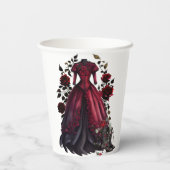 Viktorianisches Rotes Kleid und Heels | Antike Ros Pappbecher (Rückseite)