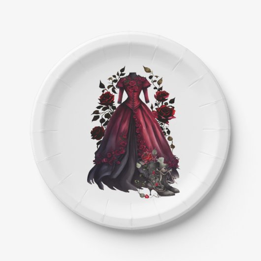Viktorianisches Rotes Kleid und Heels | Antike Ros Pappteller (Vorderseite)