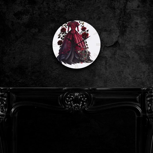 Viktorianisches Rotes Kleid und Heels | Antike Ros Runde Wanduhr