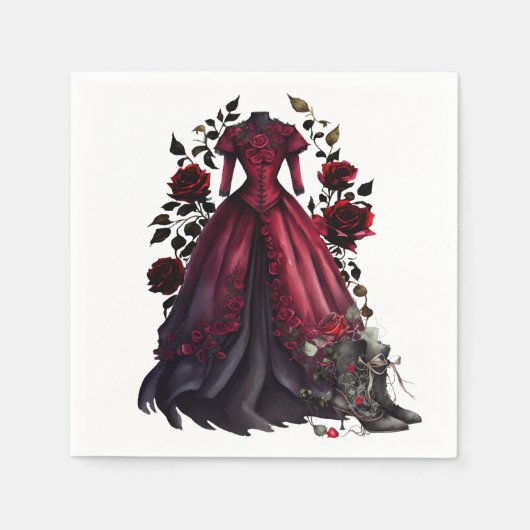 Viktorianisches Rotes Kleid und Heels | Antike Ros Serviette (Vorderseite)