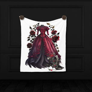 Viktorianisches rotes Kleid und Stöckelschuhe An Fleecedecke