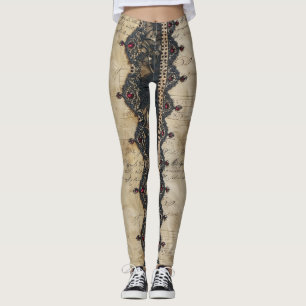 Viktorianisches Rubinhohlspitzen-Gotikmuster (4) Leggings