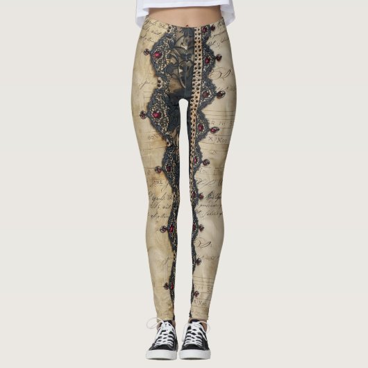 Viktorianisches Rubinhohlspitzen-Gotikmuster (4) Leggings (Vorderseite)