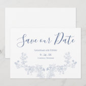 Viktorianisches sanftes blaues Blumen-Save-the-Dat Save The Date (Vorne/Hinten)