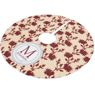 Viktorianisches Scarlet Floral Muster Monogramm Polyester Weihnachtsbaumdecke