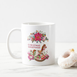 Viktorianisches Schaukelpferd & Poinsettia Weihnac Kaffeetasse