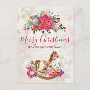 Viktorianisches Schaukelpferd & Poinsettien-Weihna Postkarte