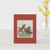 Viktorianisches Schild Katzen Weihnachtskarte Karte (Gelbe Blume)