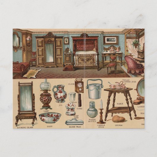 Viktorianisches Schlafzimmer Postkarte (Vorderseite)