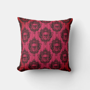 Viktorianisches Schwarz-Schädel-Muster Rot Hallowe Kissen