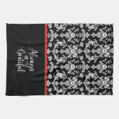 Viktorianisches Schwarz-Weiß-Damaskusmuster Geschirrtuch (Horizontal)