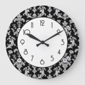 Viktorianisches Schwarz-Weiß-Damaskusmuster Große Wanduhr (Vorderseite)