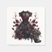 Viktorianisches Schwarzes Kleid | Antike Rose und Serviette (Vorderseite)