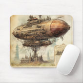 Viktorianisches Sci-Fi-Luftschiff über antiker Sta Mousepad (Mit Mouse)