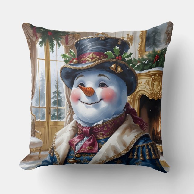 Viktorianisches Snowman Weihnachtsdesign Kissen (Vorderseite)