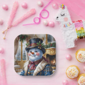 Viktorianisches Snowman Weihnachtsdesign Pappteller (Party)