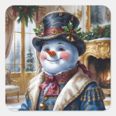 Viktorianisches Snowman Weihnachtsdesign Quadratischer Aufkleber (Vorderseite)