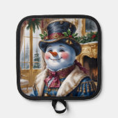 Viktorianisches Snowman Weihnachtsdesign Topflappen (Vorderseite)