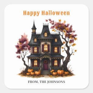 Viktorianisches Spukhaus Frohes Halloween Quadratischer Aufkleber