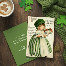 Viktorianisches St. Patrick's Day Girl Custom Vint Feiertagskarte