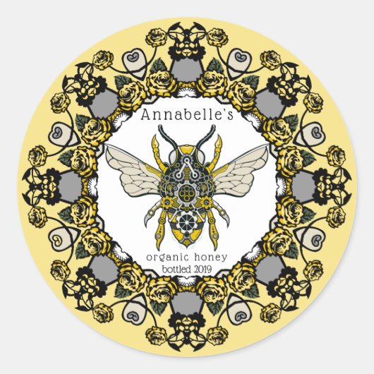 Viktorianisches Steampunk Bee Honey Label Runder Aufkleber (Vorderseite)