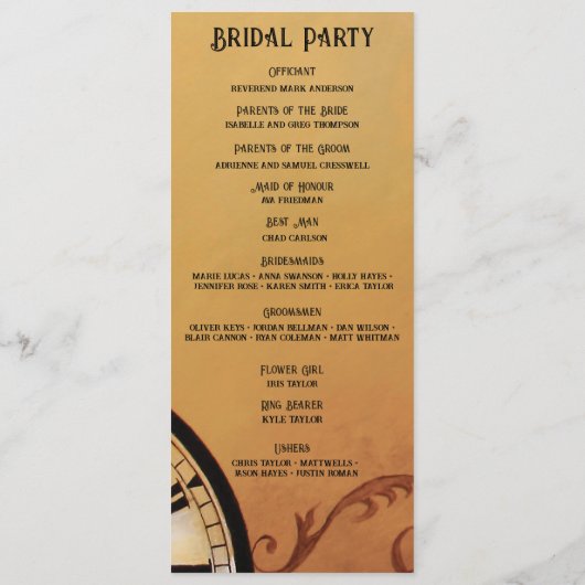 Viktorianisches Steampunk-Hochzeitsprogramm Menükarte (Rückseite)