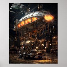Viktorianisches Steampunk Library Antique Zeppelin Poster