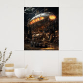 Viktorianisches Steampunk Library Antique Zeppelin Poster (Küche)