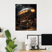 Viktorianisches Steampunk Library Antique Zeppelin Poster (Heimbüro)