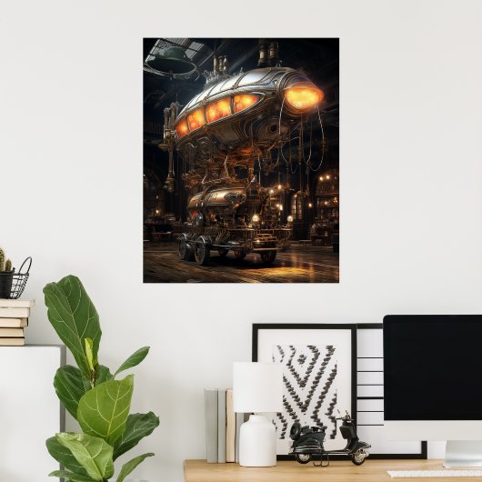 Viktorianisches Steampunk Library Antique Zeppelin Poster (Heimbüro)