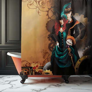 Viktorianisches Steampunk-Paar Eleganz Romantik Duschvorhang