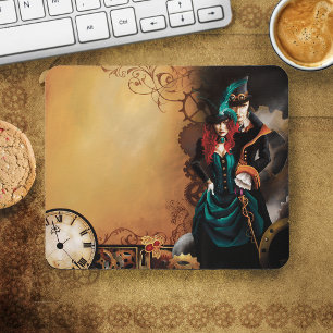 Viktorianisches Steampunk-Paar Eleganz Romantik Mousepad