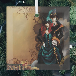 Viktorianisches Steampunk-Paar Eleganz Romantik Ornament Aus Glas
