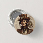 Viktorianisches Steampunk-Portrait einer Frau Button (Vorne & Hinten)