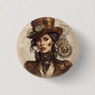 Viktorianisches Steampunk-Portrait einer Frau Button