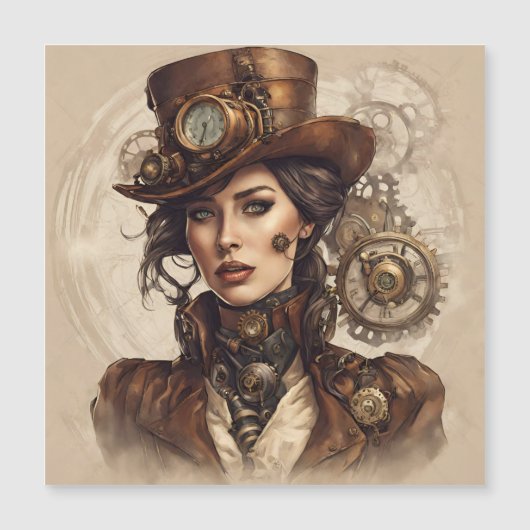 Viktorianisches Steampunk-Portrait einer Frau Magnetkarte (Vorderseite)