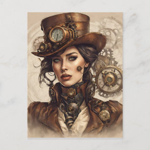 Viktorianisches Steampunk-Portrait einer Frau Postkarte