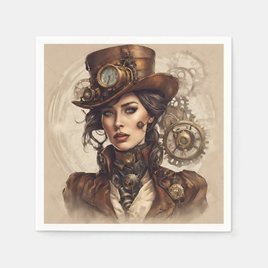 Viktorianisches Steampunk-Portrait einer Frau Serviette (Vorderseite)