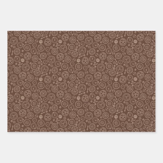 Viktorianisches Steampunkbrown & White Gears Zeich Geschenkpapier Set (Vorderseite 2)