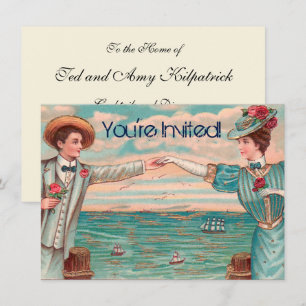 Viktorianisches Strandliebe-Hochzeitskleid Ozean P Einladung