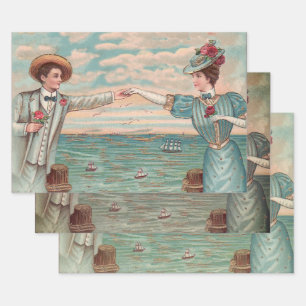 Viktorianisches Strandliebe-Hochzeitskleid Ozean P Geschenkpapier Set
