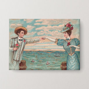 Viktorianisches Strandliebe-Kleid-Ozean-Hochzeitsp Button