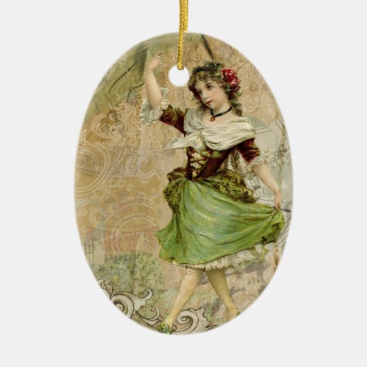 Viktorianisches Tanzen Girl Green mit Rote Rose Keramikornament (Vorne)