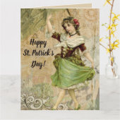 Viktorianisches TanzGirl am Green St. Patrick's Da Karte (Gelbe Blume)