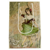 Viktorianisches TanzGirl Green Rote Rose Geschenkt Mittlere Geschenktüte (Rückseite)