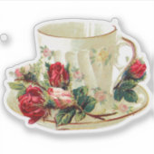 VIKTORIANISCHES TEACUP MIT ROSE CUSTOM CUT STICKER (Vorderseite)
