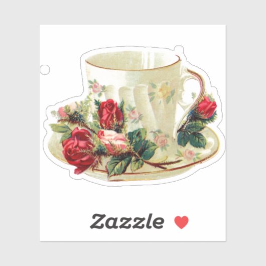 VIKTORIANISCHES TEACUP MIT ROSE CUSTOM CUT STICKER (Blatt)