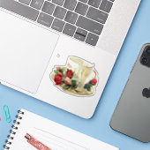 VIKTORIANISCHES TEACUP MIT ROSE CUSTOM CUT STICKER (Laptop mit iPhone)