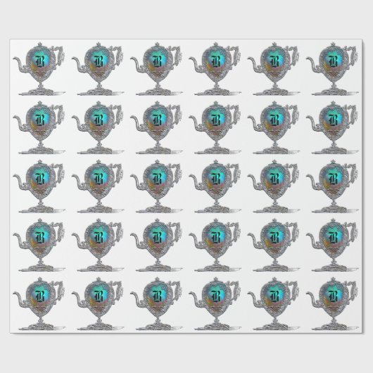 Viktorianisches Teapot-Monogramm Geschenkpapier (Flach)