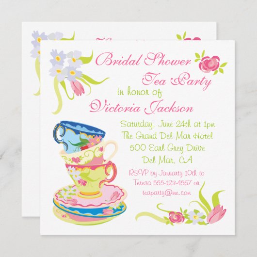 Viktorianisches Tee-Cups Tee-Party Brautparty Einladung (Vorne/Hinten)